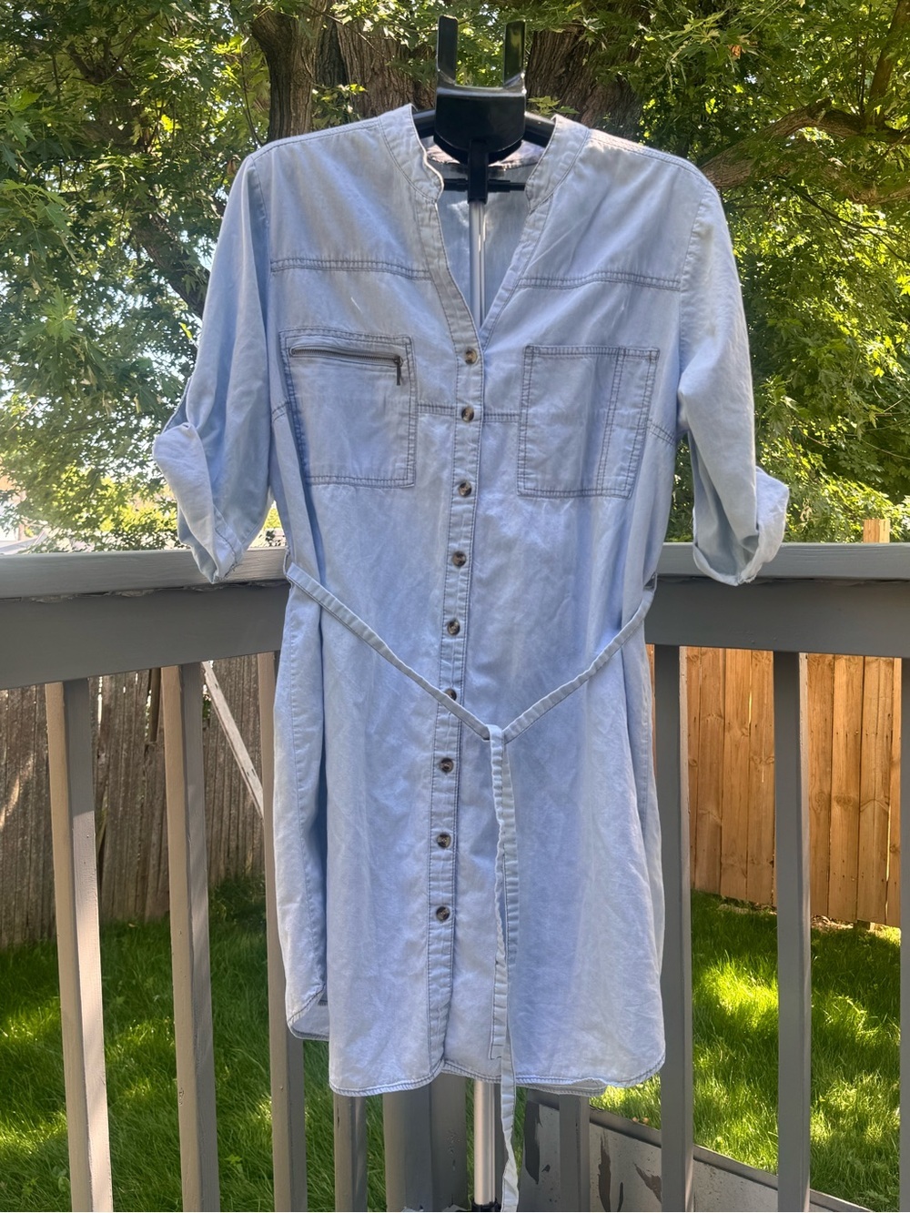 Speed Control Light Wash Denim Shirt Dress with Belt and Zip Detail SZ 2X